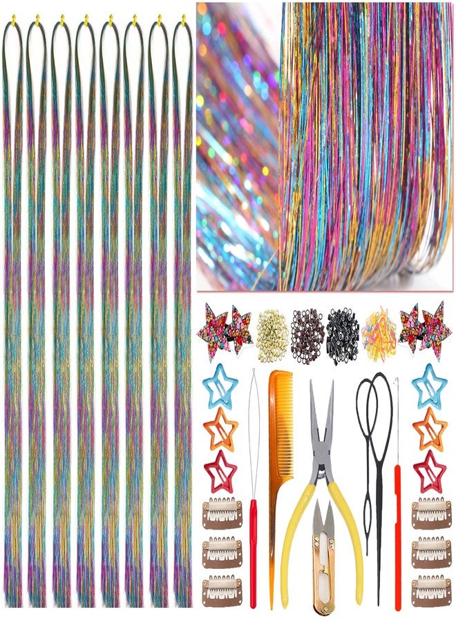 CelineBella Rainbow Hair Tinsel,3-Tones Gradient,Ombre Blue Gold Red Mixed,Glitter Highlights Sparkling Tinsel Hair Set for Women Adults for Party Cosplay Daily Use for All Hair Colors - Image 1